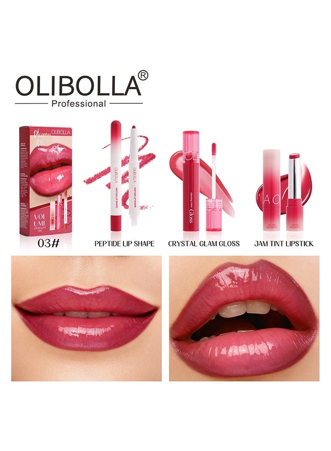 OLIBOLLA Volume Lip Sculpt Trio, 3PCS Lip Combo Set — Matte Lip Liner Pencil, Hydrating Tint Lipstick & Shine Gloss, Non-Sticky Long-Lasting Plumping Lip Makeup Kit for Women 03# - Image 2